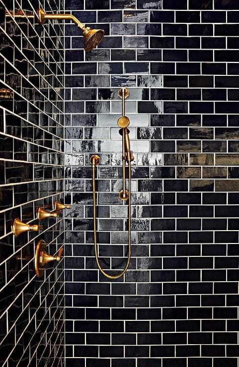 black subway tile bathroom