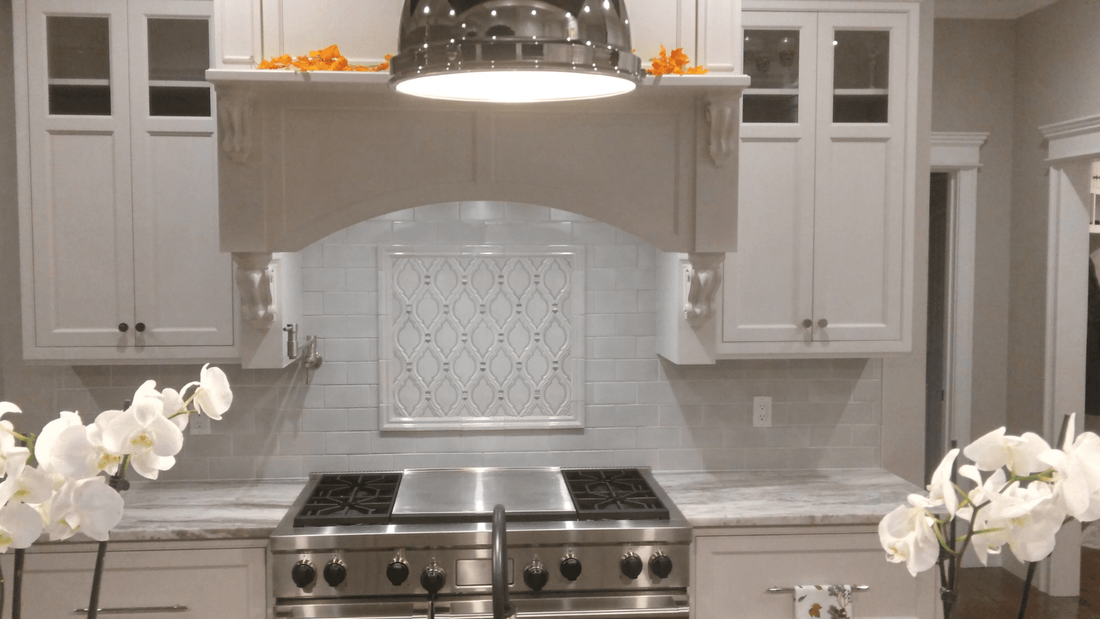 Marble tile insert backsplash after