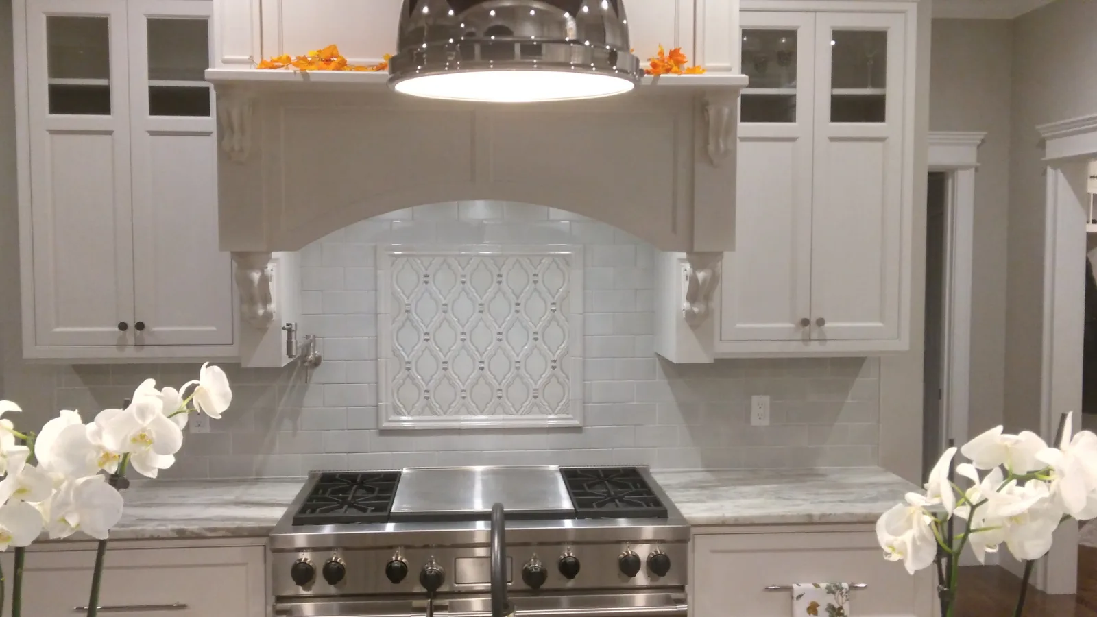 Marble tile insert backsplash after