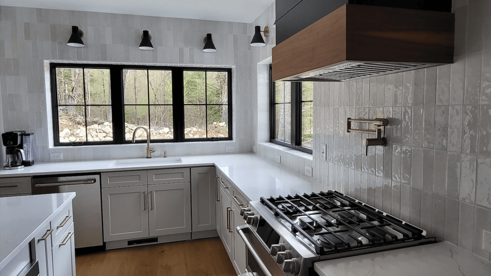 Straight vertical tile backsplash after