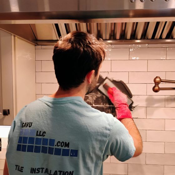 Installing grout after ceramic tile subway backsplash installation Installing grout after ceramic tile subway backsplash installation
