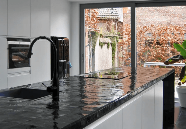 Black porcelain tile countertops Black porcelain tile countertops