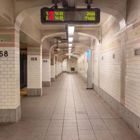 Subway tile in a New York subway station today.